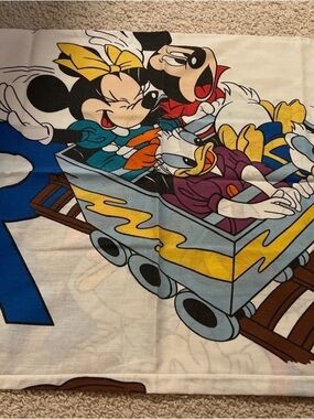 Vintage Walt Disney pillowcase Mickey Mouse & friends roller coaster pillowcase